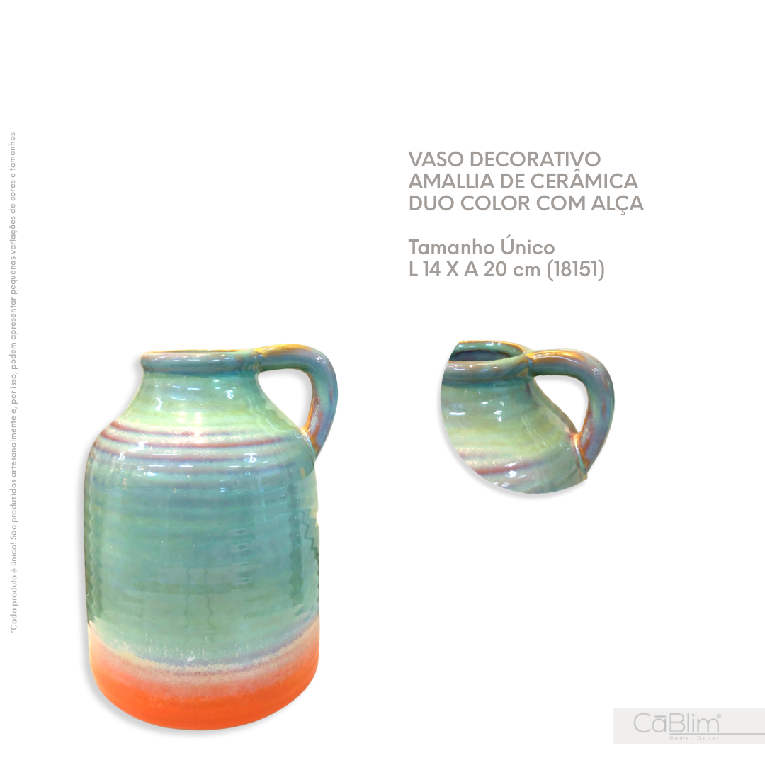 Vaso Decorativo Amallia de Cerâmica Duo com Alça Color