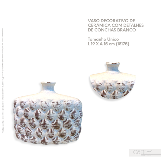 Vaso Decorativo Cerâmica com Detalhes de Conchas Branco