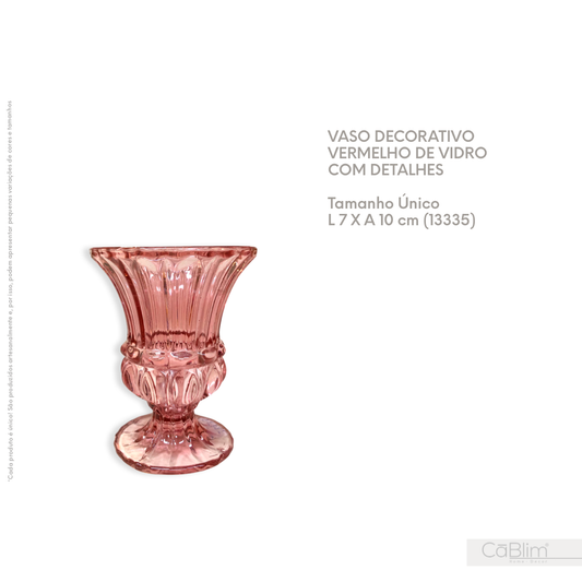 Vaso Decorativo Vermelho de Vidro com Detalhes