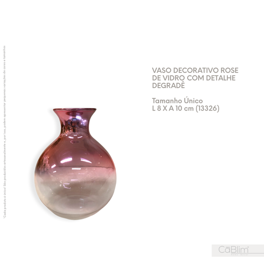 Vaso Decorativo Rose de Vidro com Detalhe Degradê