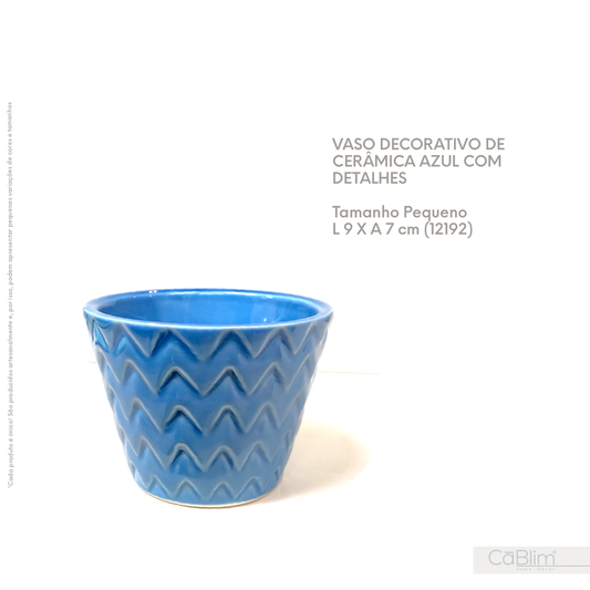 Vaso Decorativo de Cerâmica Azul com Detalhe