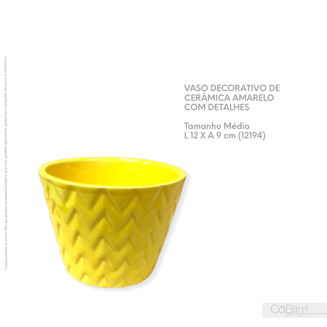 Vaso Decorativo de Cerâmica Amarelo com Detalhe