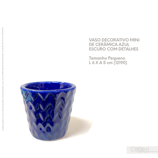 Vaso Decorativo de Cerâmica Azul Escuro com Detalhe