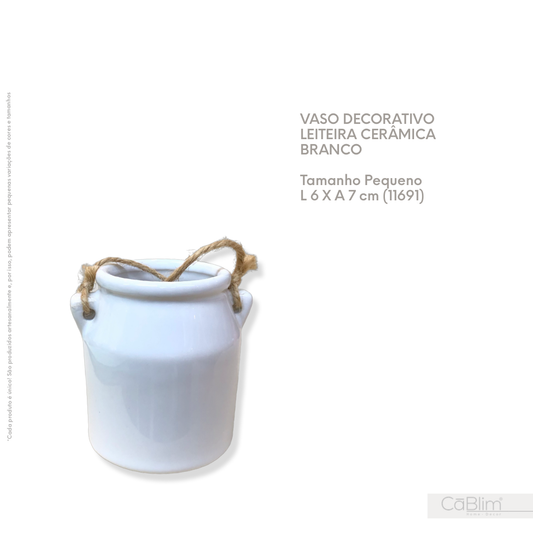 Vaso Decorativo Leiteira de Cerâmica Branco