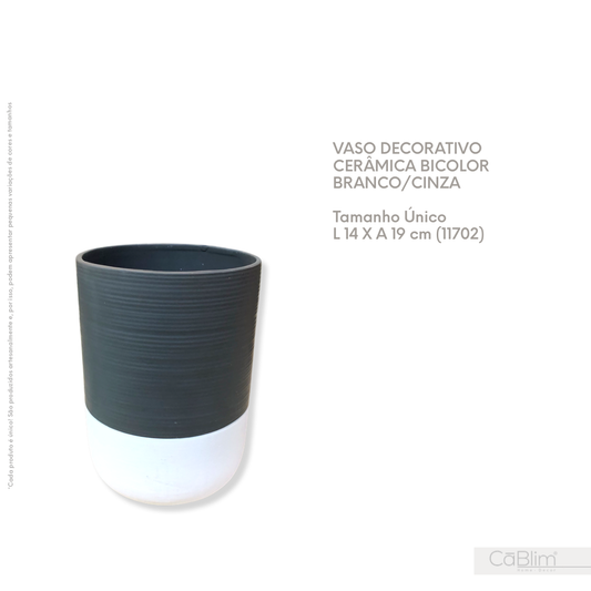 Vaso Decorativo Cerâmica bicolor Branco/Cinza