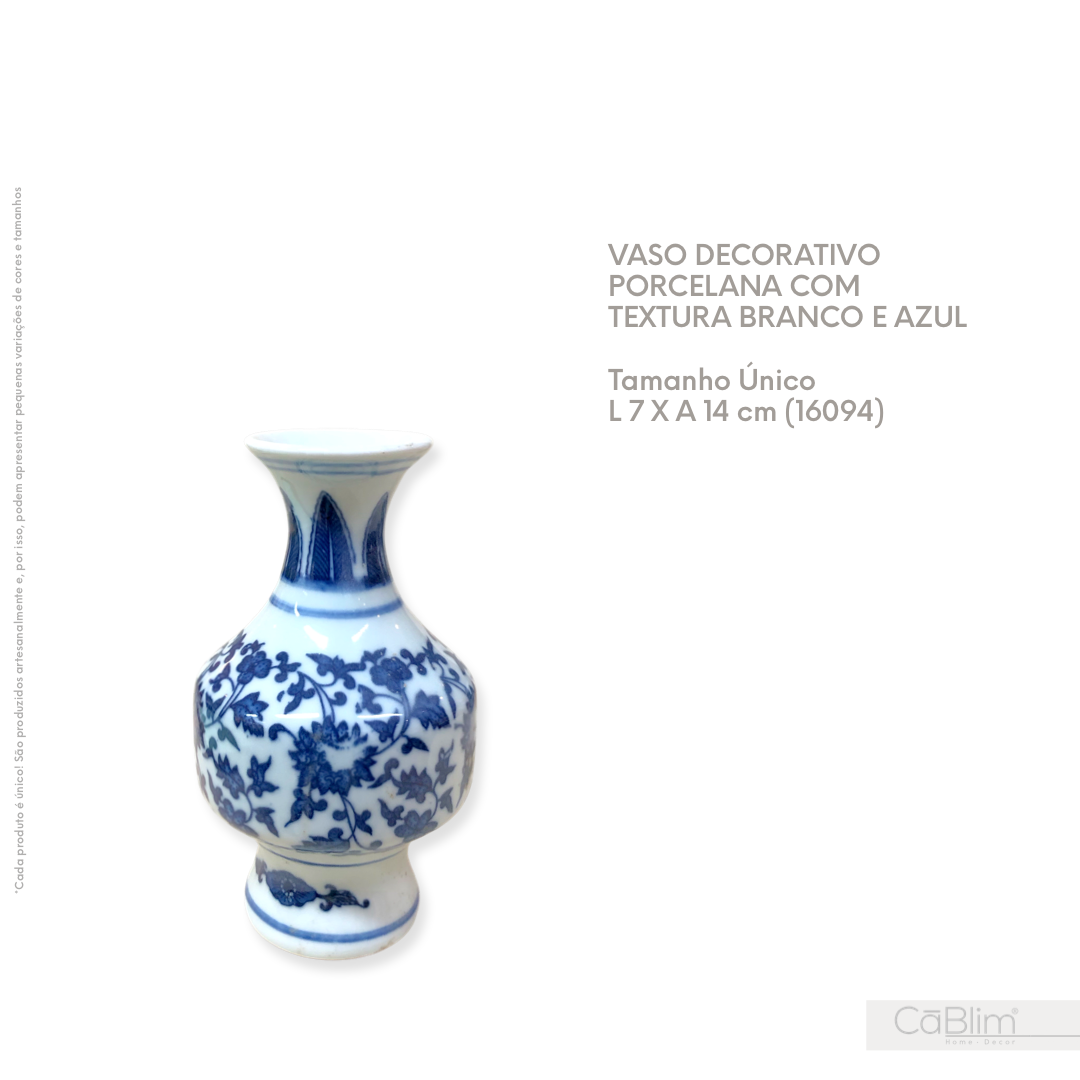 Vaso Decorativo Porcelana com Textura Branco e Azul