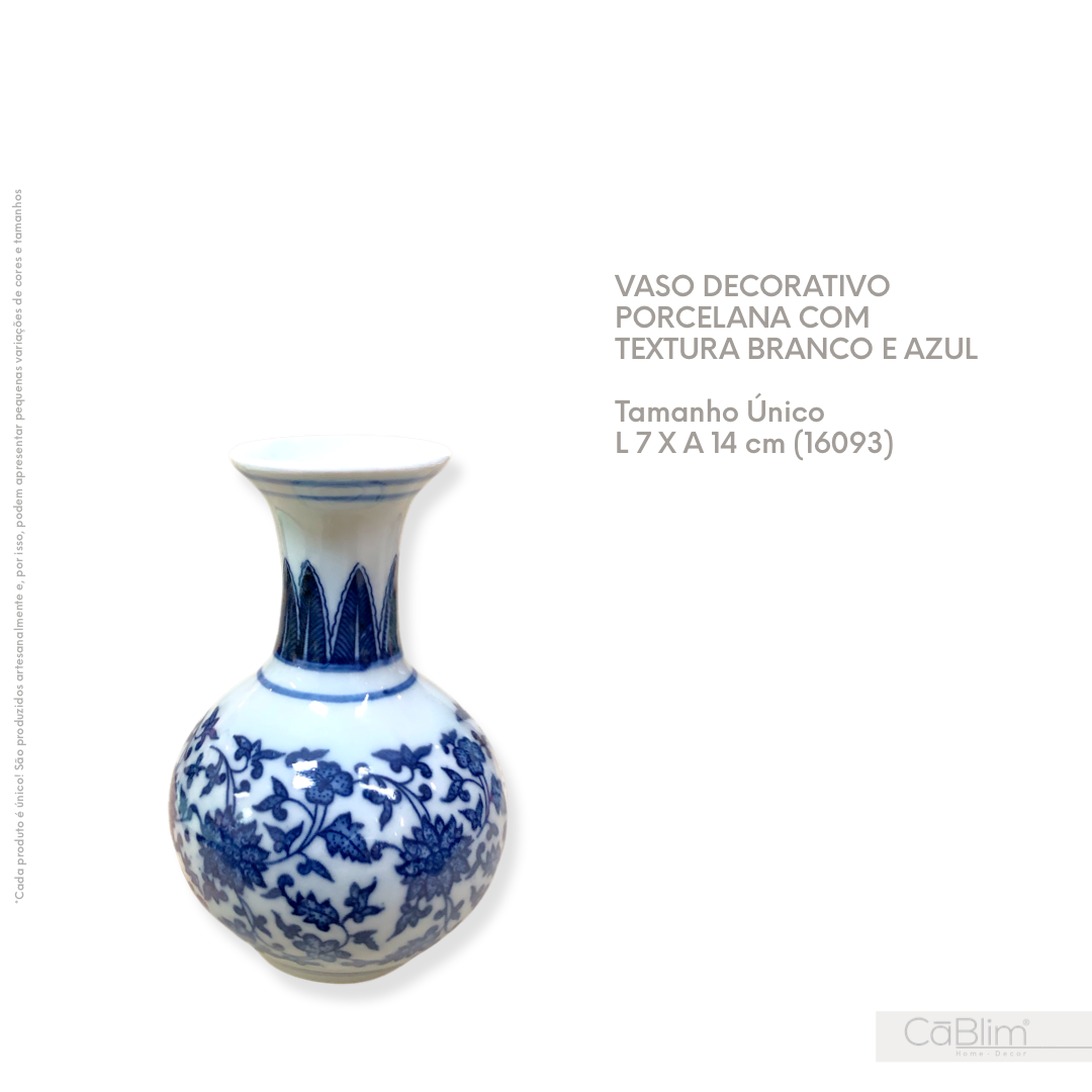 Vaso Decorativo Porcelana com Textura Branco e Azul