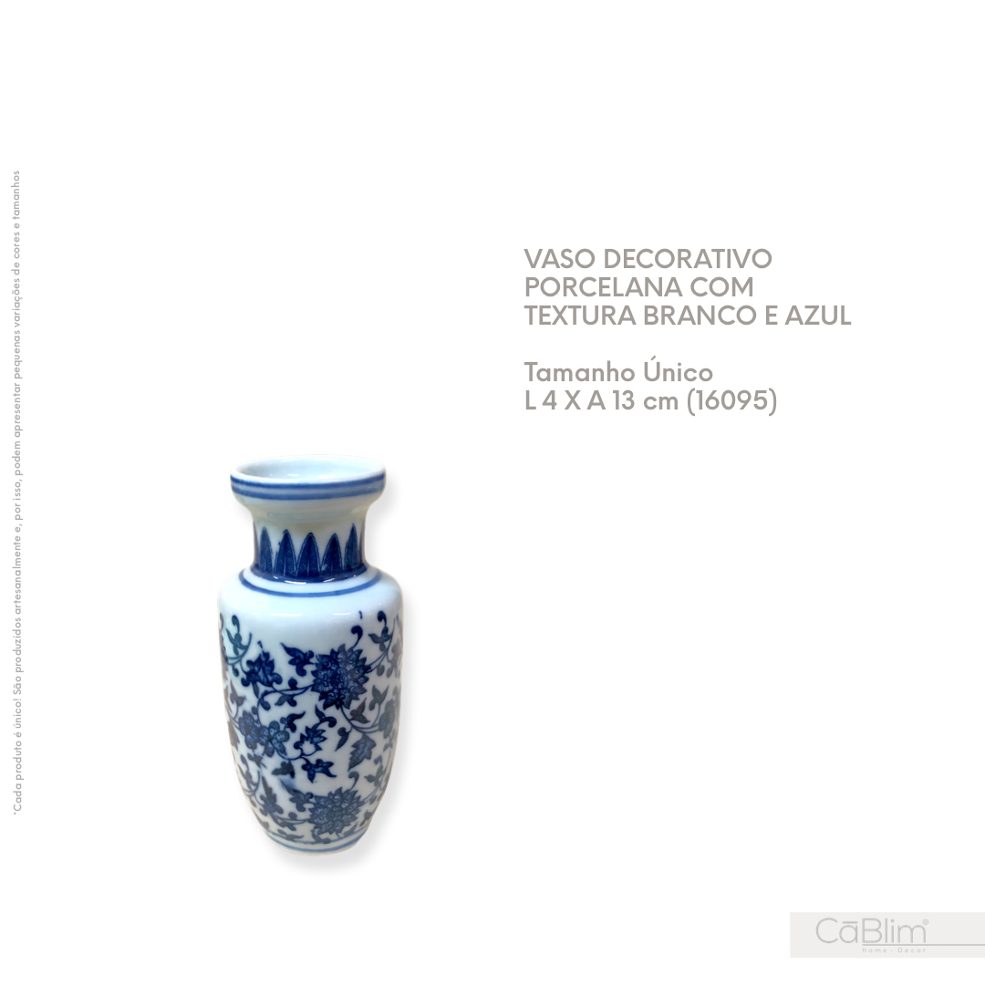 Vaso Decorativo Porcelana com Textura Branco e Azul