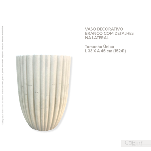 Vaso Decorativo Branco com Detalhes na Lateral