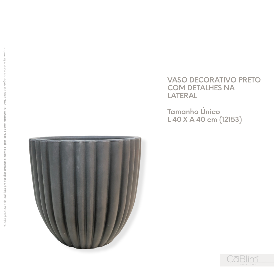 Vaso Decorativo Preto com Detalhes na Lateral