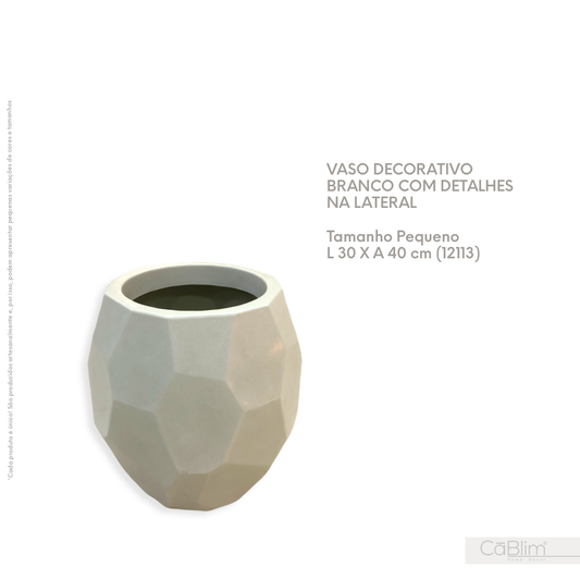 Vaso Decorativo Branco com Detalhes na Lateral