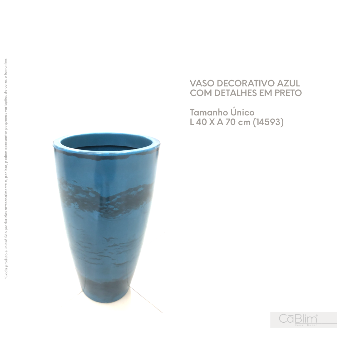 Vaso Decorativo Azul com Detalhes em Preto