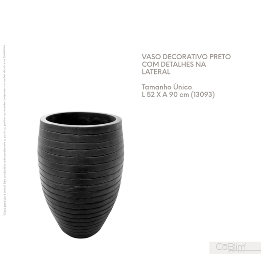 Vaso Decorativo Preto com Detalhes na Lateral