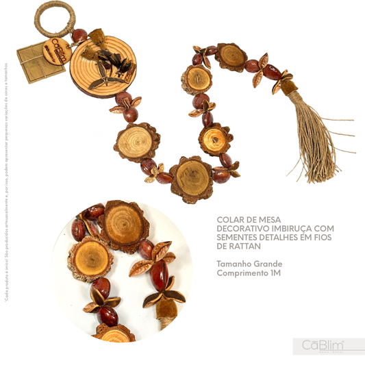 Colar de Mesa Decorativo Imbiruca com Sementes Detalhes em Fios de Rattan