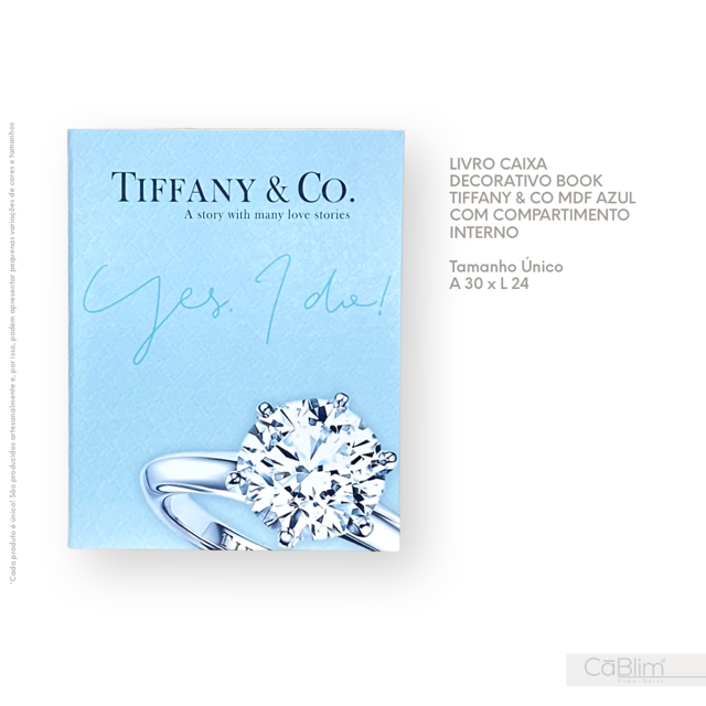 Livro Caixa Decorativo Book Tiffany & Co. MDF Azul com Compartimento