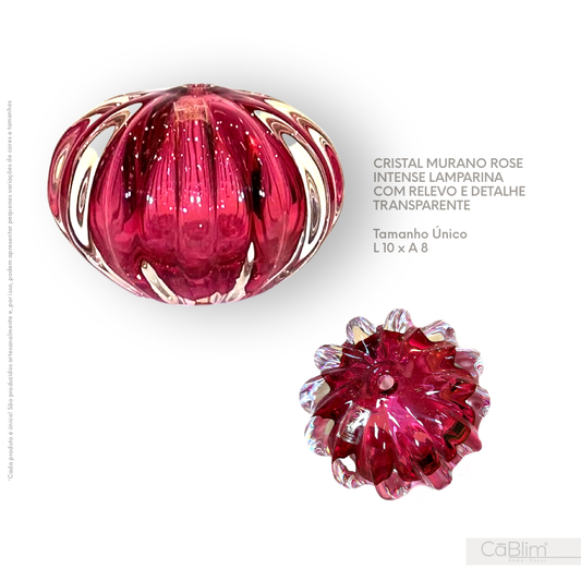 Cristal Murano Rose Intense Lamparina com Relevo e Detalhe Transparente