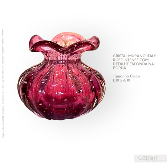 Cristal Murano Italy Rose Intense com Detalhe em Onda na Borda