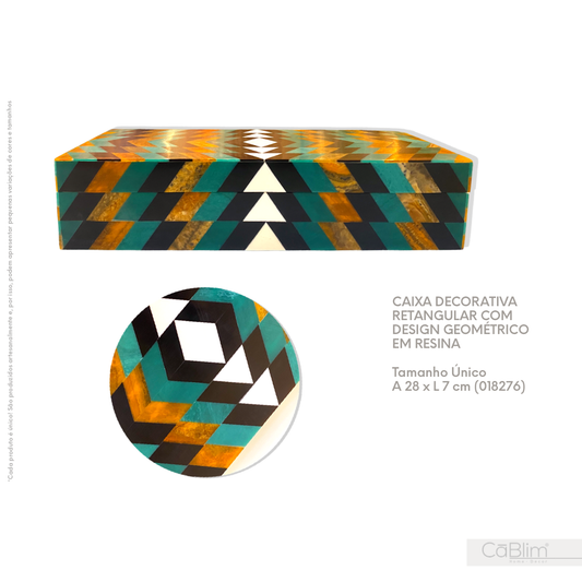 Caixa Decorativa Retangular com Design Geométrico em Resina