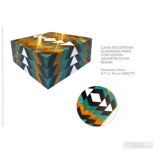 Caixa Decorativa Quadrada Made com Design Geométrico em Resina