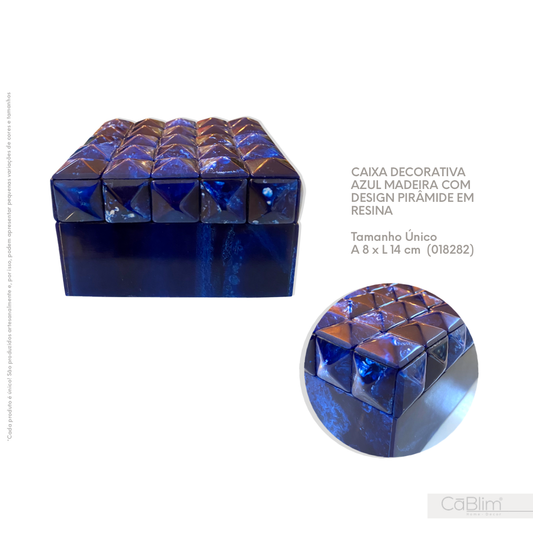 Caixa Decorativa Azul Madeira com Design Pirâmide em Resina