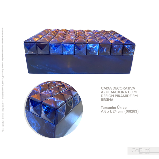 Caixa Decorativa Azul Madeira com Design Pirâmide em Resina