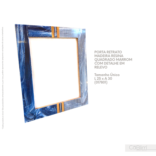 Porta Retrato Madeira Resina Quadrado Marrom com Detalhe em Relevo