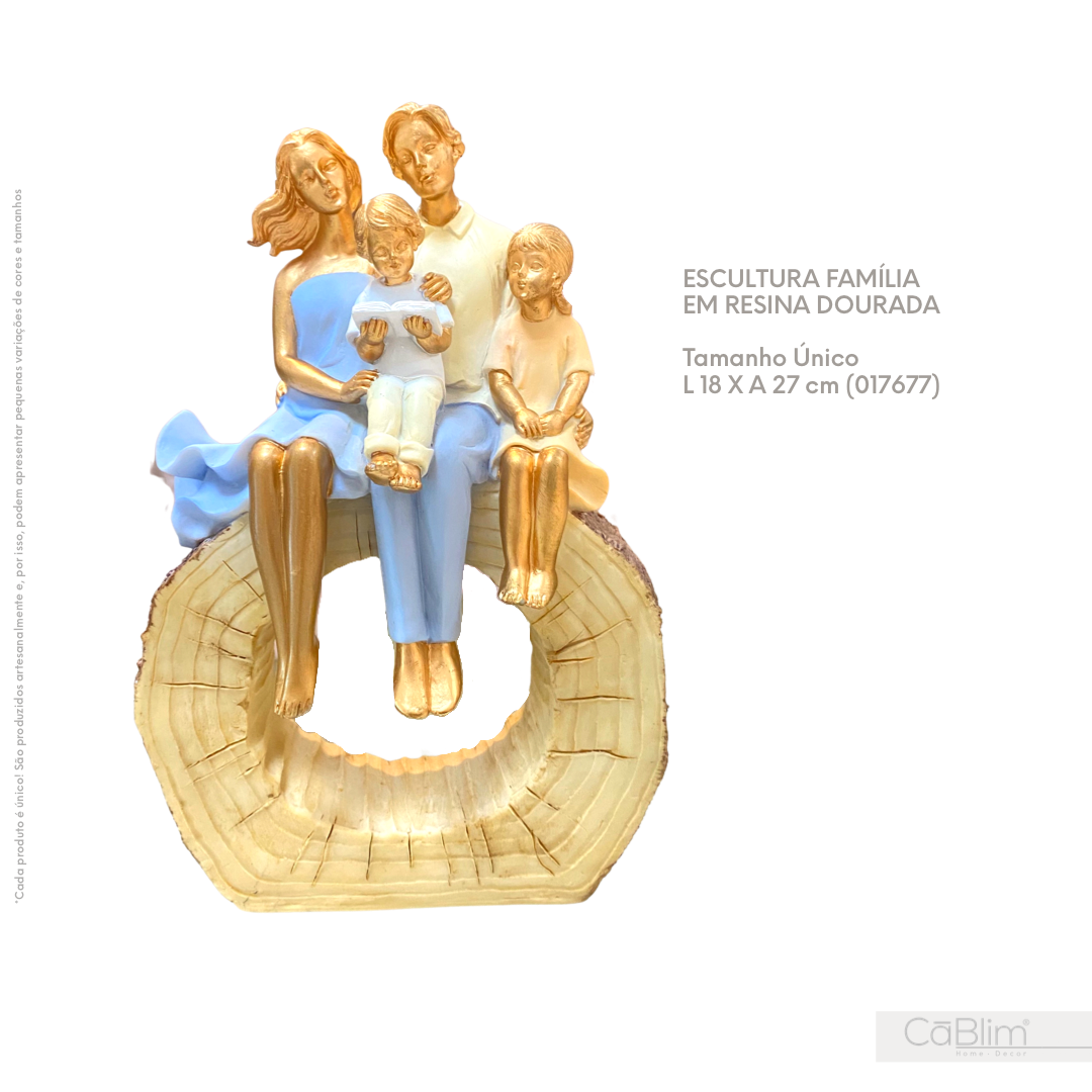 Escultura Família em Resina Dourada