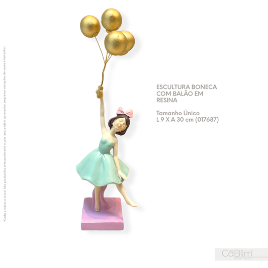 Escultura Menina com Balão em Resina