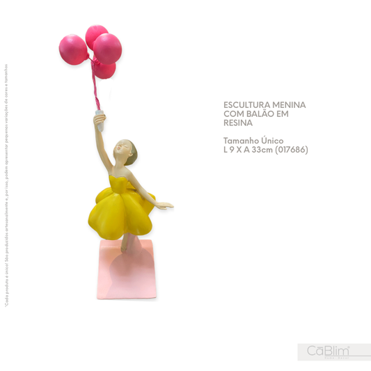 Escultura Menina com Balão em Resina