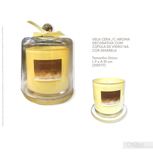 Vela Cera C/ Aroma Decorativa com Cúpula de Vidro na Cor Amarela