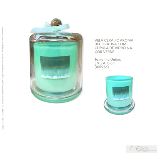 Vela Cera C/ Aroma Decorativa com Cúpula de Vidro na Cor Verde