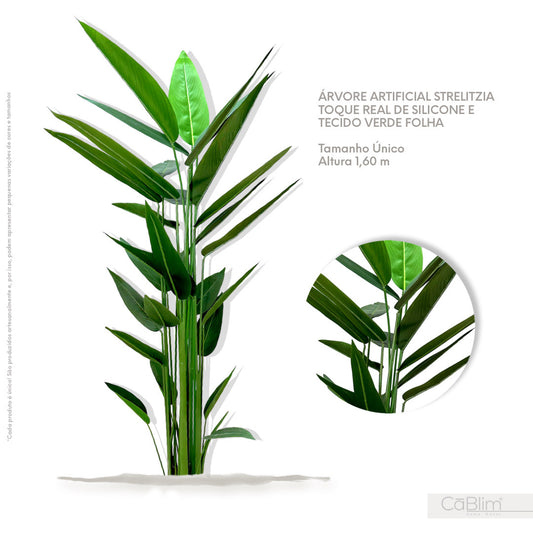 Árvore Artificial Strelitzia Toque Real de Silicone e Tecido Verde Folha