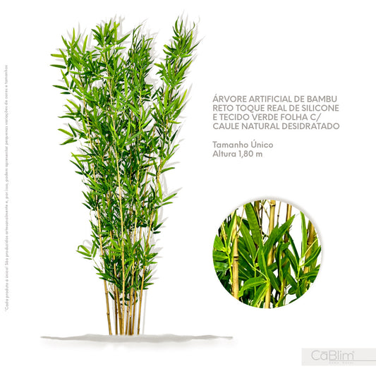 Árvore Artificial de Bambu Reto Toque Real de Silicone e Tecido Verde Folha com Caule Natural Desidratado