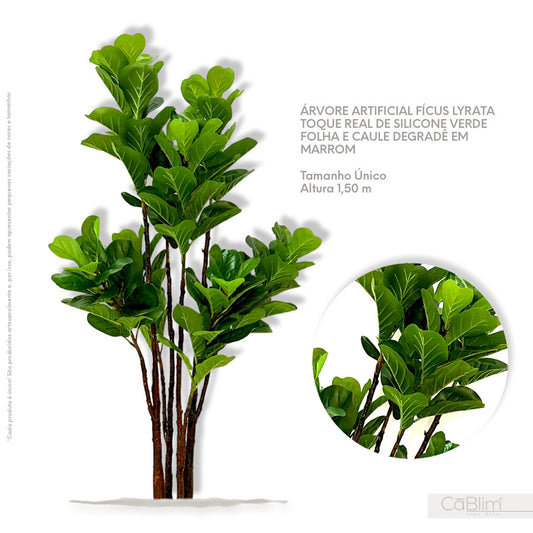 Árvore Artificial Fícus Lyrata Toque Real de Silicone e Tecido Verde Folha Caule em Degrade Marrom