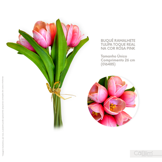Buquê Ramalhete Tulipa Toque Real na Cor Rosa Pink