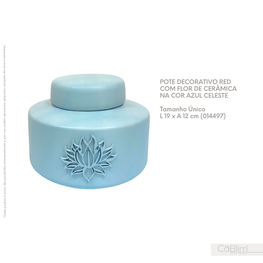 Pote Decorativo Red com Flor de Cerâmica na Cor Azul Celeste