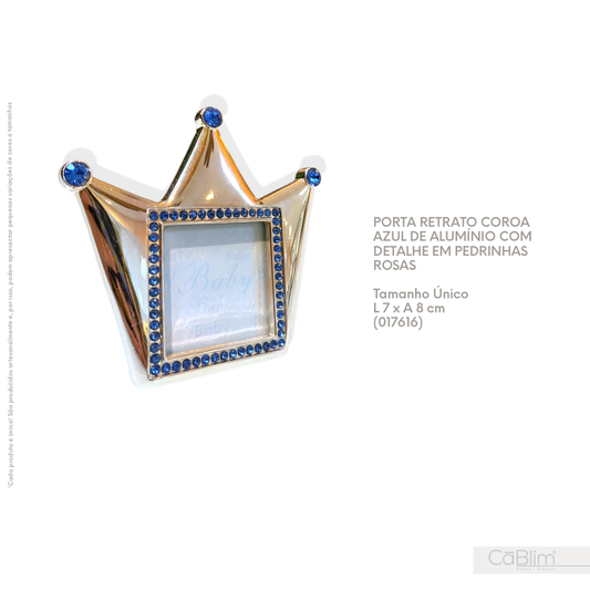 Porta Retrato Coroa Azul de Alumínio com Detalhe em Pedrinhas Azuis
