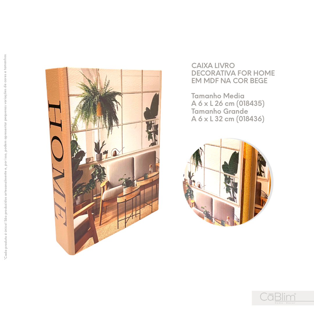 Livro Caixa Decorativo For Home em MDF na Cor Bege