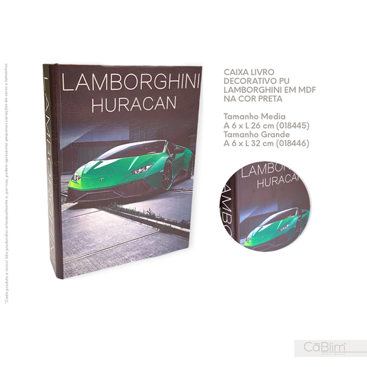 Livro Caixa Decorativo Pu Lamborghini em MDF na Cor Preto