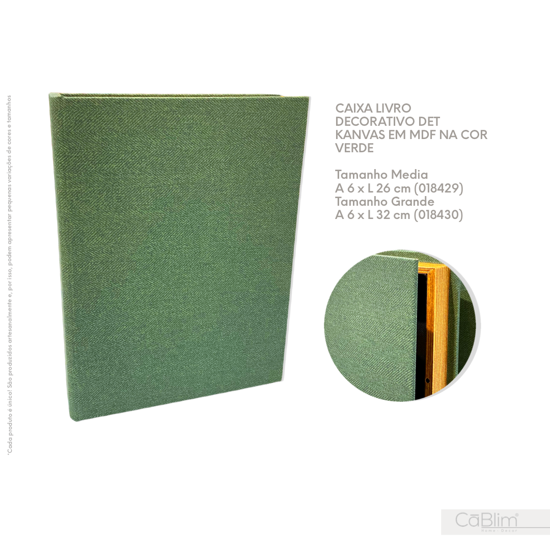 Livro Caixa Decorativo Det Kanvas em MDF na Cor Verde