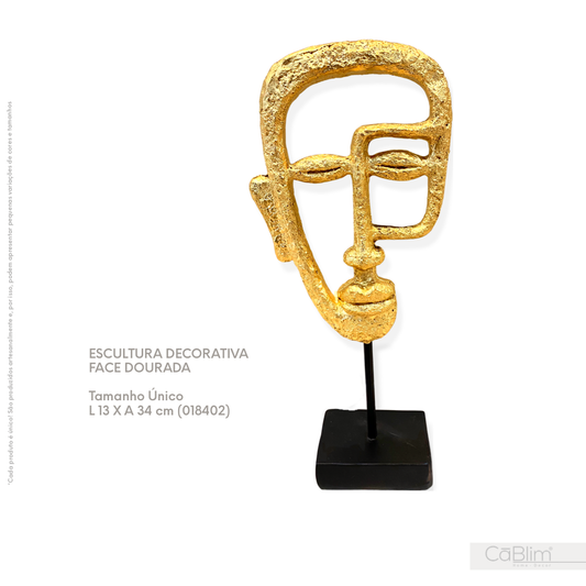 Escultura Decorativa Face Dourada