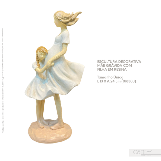 Escultura Decorativa Mãe Grávida com Filha em Resina