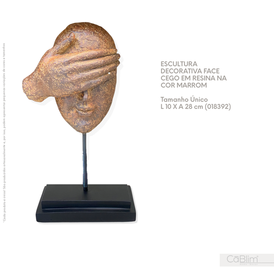 Escultura Decorativa Face Cego em Resina na Cor Marrom