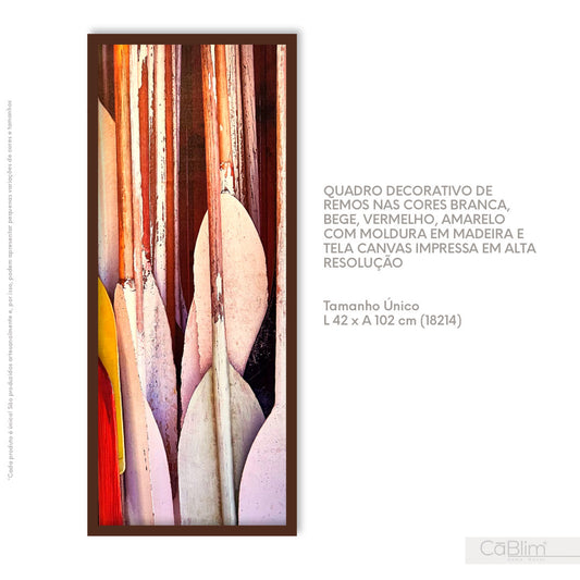 Quadro Decorativo de Remos nas Cores Branca, Bege, Vermelho, Amarelo com Modular em Madeira e Tela Canvas impressa em Alta Resolução
