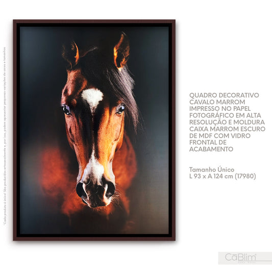 Quadro Decorativo Cavalo Marrom Impresso no Papel Fotográfico em Alta Resolução e Moldura Caixa Marrom Escuro de MDF com Vidro Frontal de Acabamento