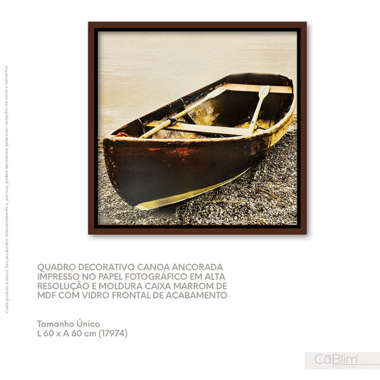 Quadro Decorativo Canoa Ancorada Impresso no Papel Fotográfico em Alta Resolução e Moldura Caixa Marrom de MDF com Vidro Frontal de Acabamento