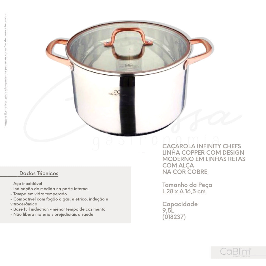 Caçarola Infinity Chefs Linha Copper com Design Moderno em Linhas Retas com Alça na Cor Cobre