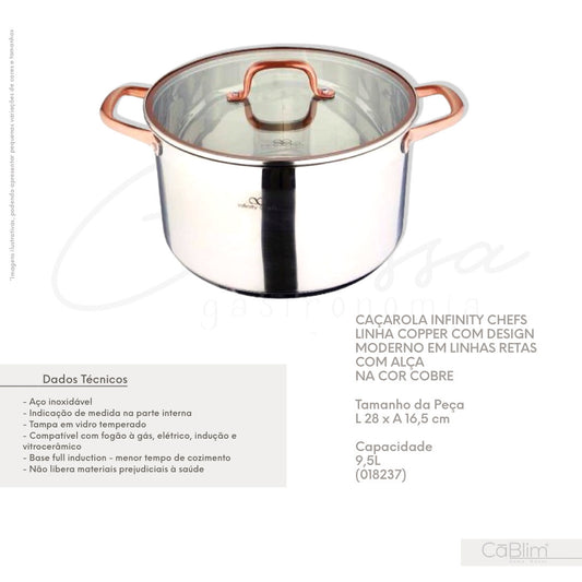 Caçarola Infinity Chefs Linha Copper com Design Moderno em Linhas Retas com Alça na Cor Cobre