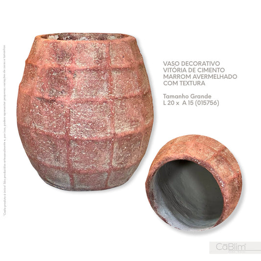 Vaso Decorativo Vitória Cimento Marrom Avermelhado com Textura