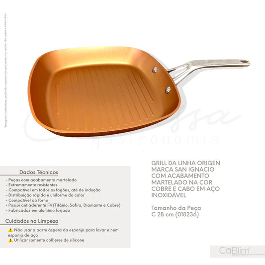 Grill da Linha Origen Marca San Ignacio com Acabamento martelado na Cor Cobre e Cabo em Aço Inoxidável